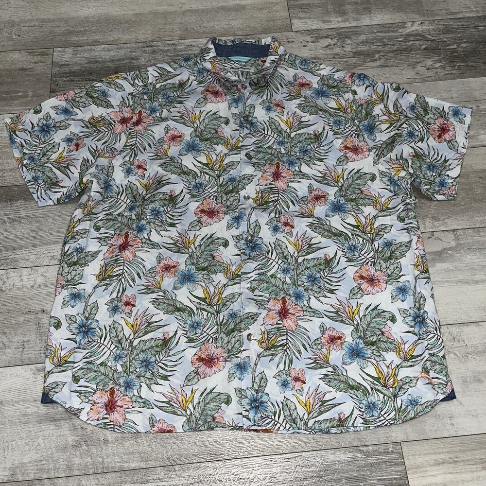 Tommy Bahama Sand Linen Sketch Gardens Button Up Shirt Multicolor Sz‎ 2XLg